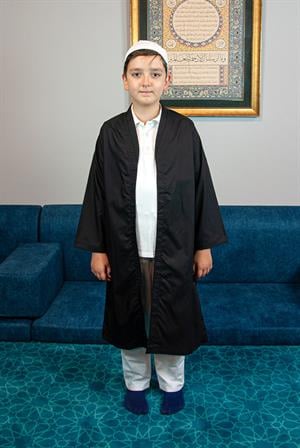 Siyah Buhara Yaka Namaz Elbisesi Erkek Çocuk Cübbe