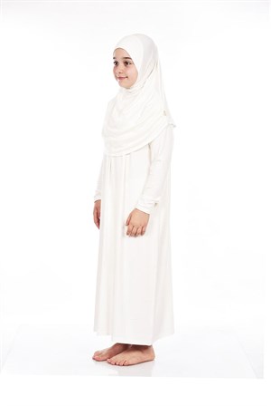 İhvan Çocuk Pratik Namaz Elbisesi 8-12 Yaş  Beyaz