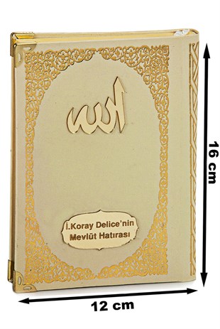 Pleksiye Özel İsim Yazılı Ciltli Yasin Kitabı Çanta Boy Krem 128 Sayfa