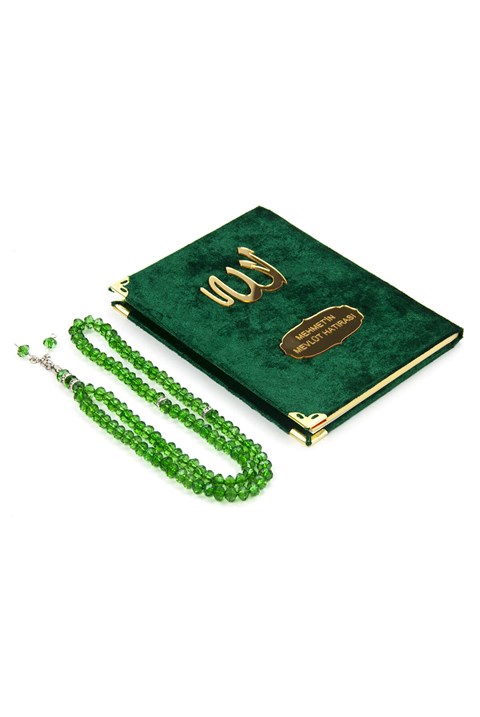20 Adet Kadife Kaplı Yasin Kitabı - Çanta Boy - İsme Özel Plakalı - Tesbihli - Keseli - Yeşil Renk - Mevlüt Hediyeliği - 80 Sayfa