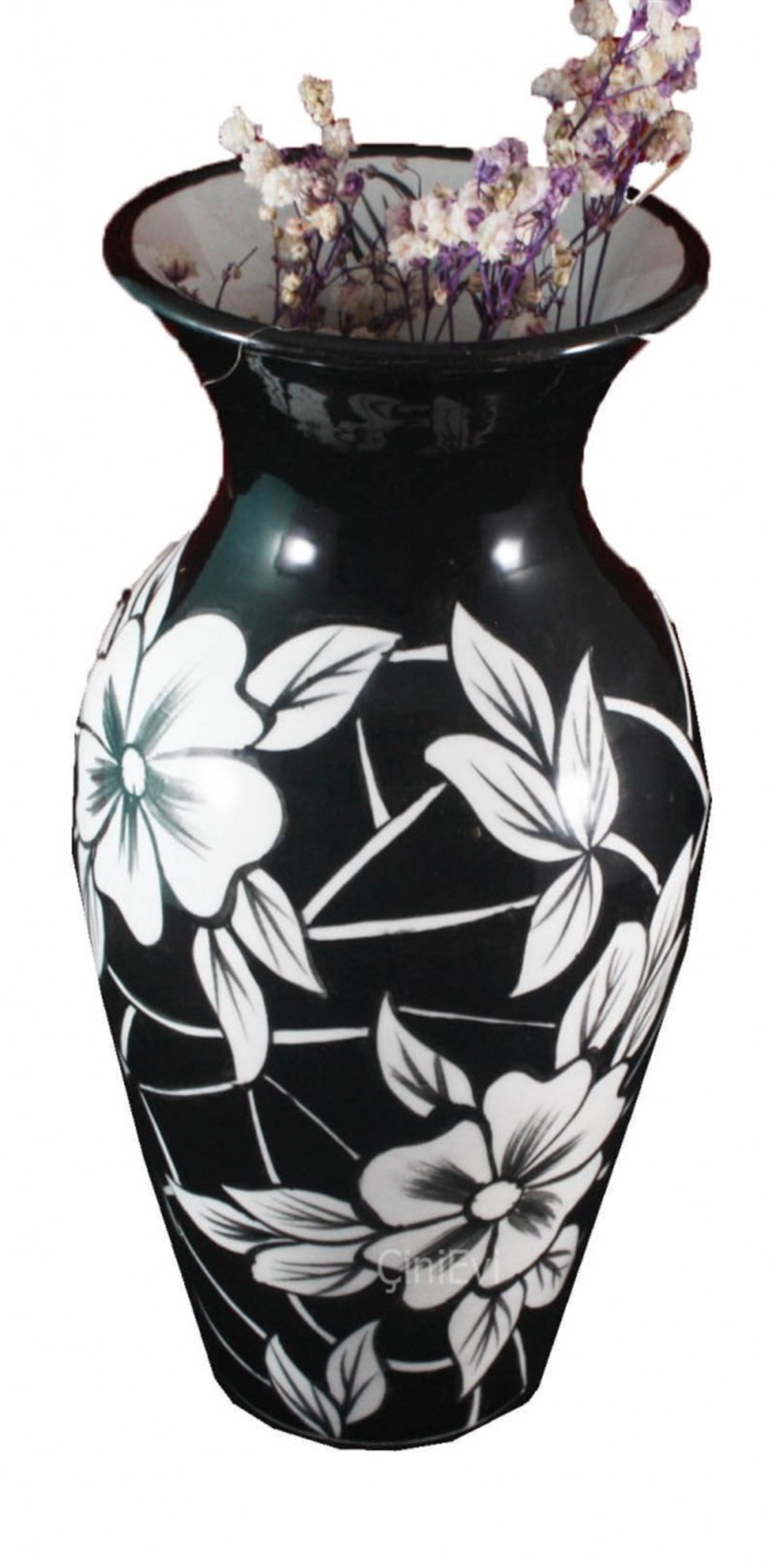İznik Çini Vazo Siyah Zemin 18cm | Minber