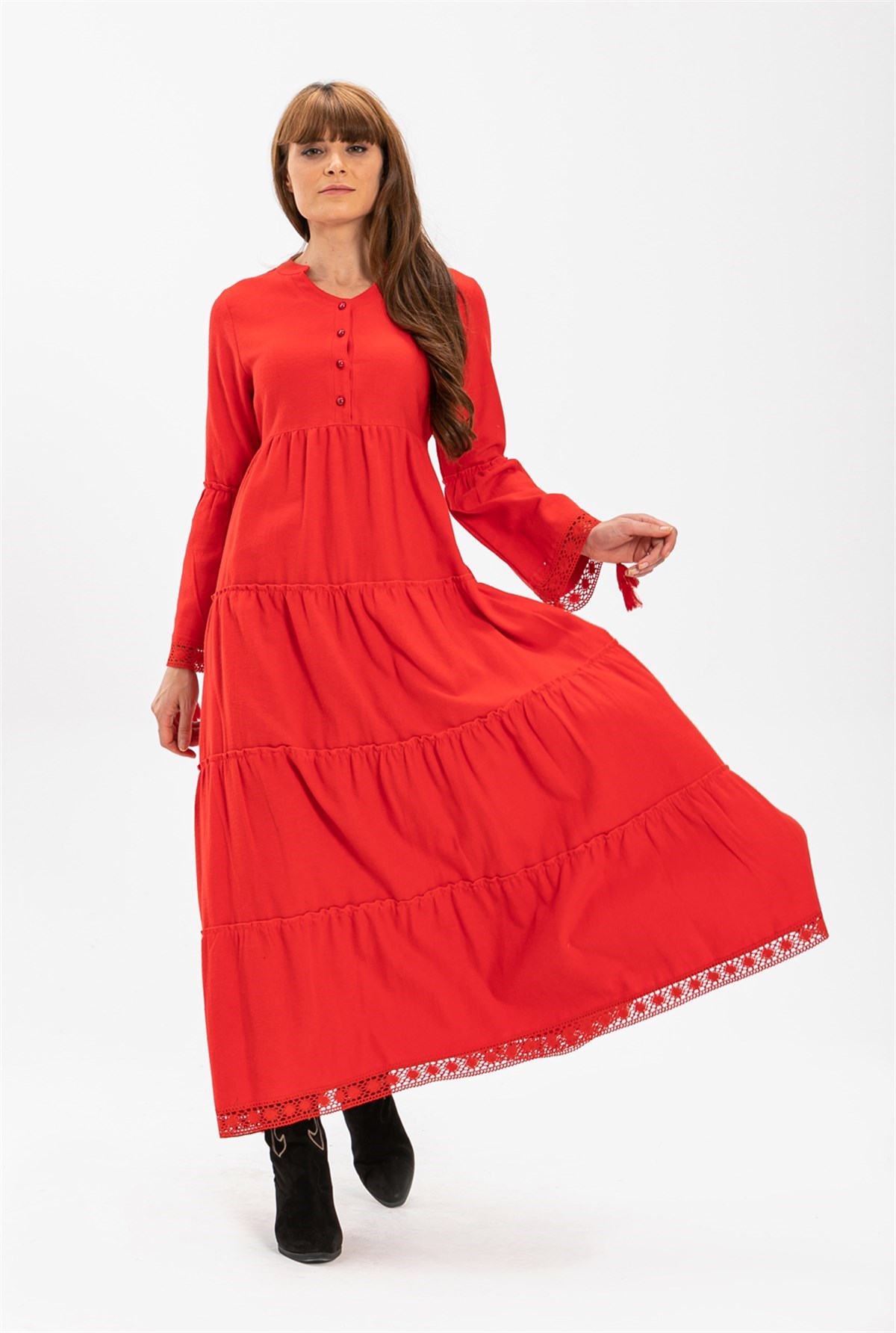 Seçil Pazen Uzun Elbise Kırmızı | Minber