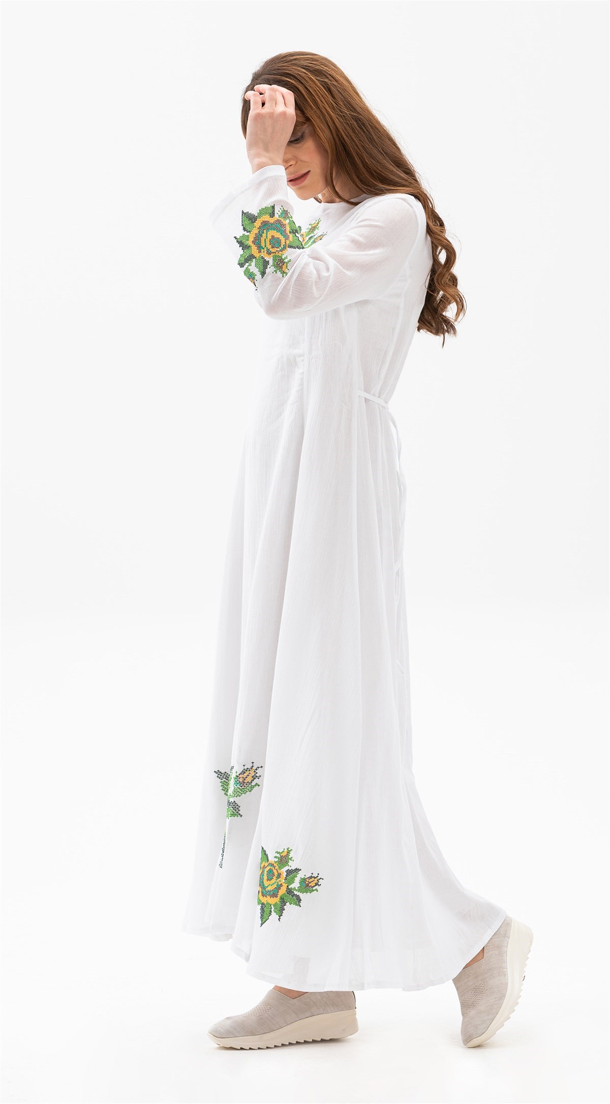 Uzun Kol Şile Bezi Sıla Elbise Beyaz | Minber