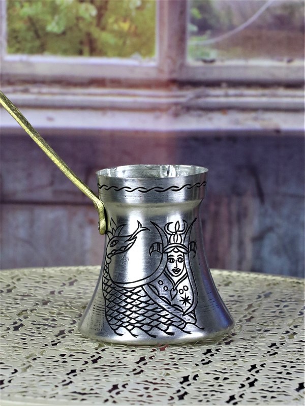 İşlemeli  Şahmaranlı Kalın Bakır Cezve 450 Ml