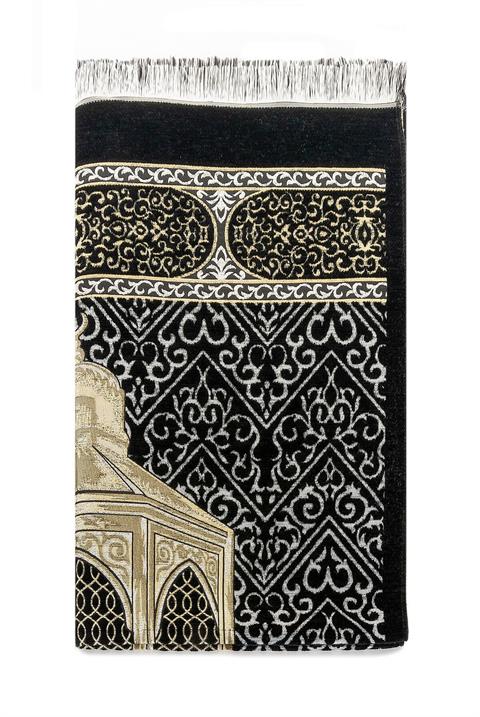 Makamı İbrahim Desenli Şönil Seccade - Siyah