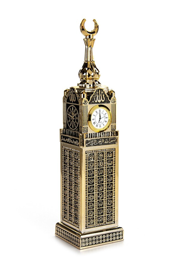 Saatli Kabe Zemzem Tower Minyatür Maketi Dini Hediyelik Biblo Altın Rengi