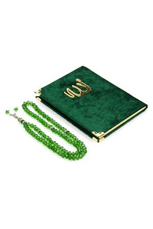 10 Adet Kadife Kaplı Yasin Kitabı - Çanta Boy - Tesbihli - Keseli - Yeşil Renk - Mevlüt Hediyeliği