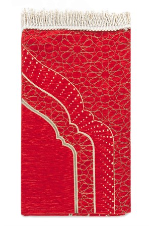 Mihrap Desenli Astarlı Şönil Seccade - Kırmızı