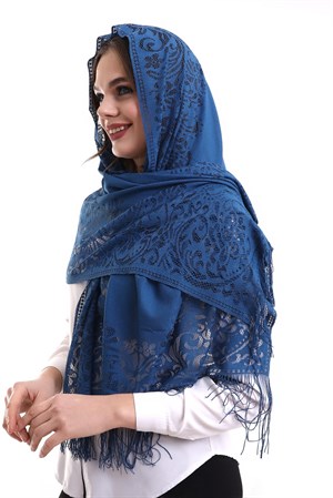 Narin Pamuk Tül Şal Lacivert 60x160