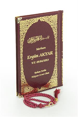 Tül Kaplamalı İsim Baskılı Ciltli Yasin Kitabı - Orta Boy - İnci Tesbihli - Bordo