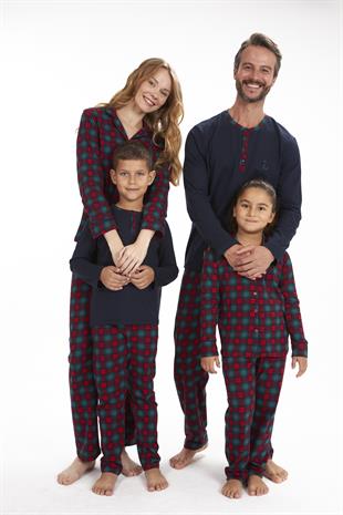 Karo Anne Kız Ekose Yılbaşı Pijama Takımı