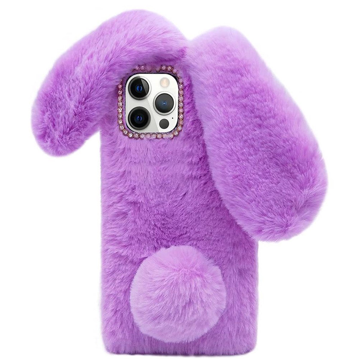 iPhone 11 Pro Max Kılıf Peluş Tüylü Tavşan Kulak Silikon Kapak