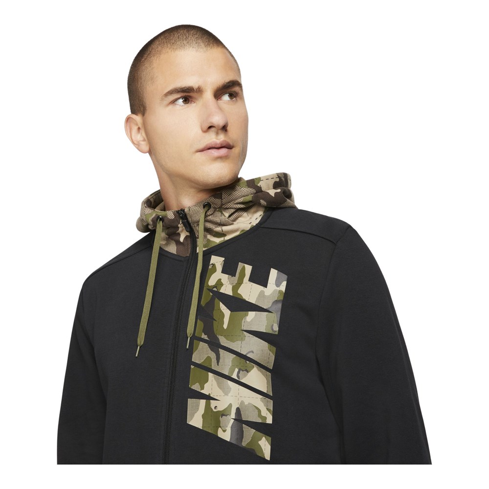 Nike M Nk Df Fz Fa Camo Erkek Siyah Sweatshirt - DD1733-010