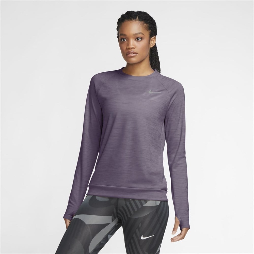 Nike W Nk Df Pacer Crew Kadın Mor T-shirt - CU3270-574