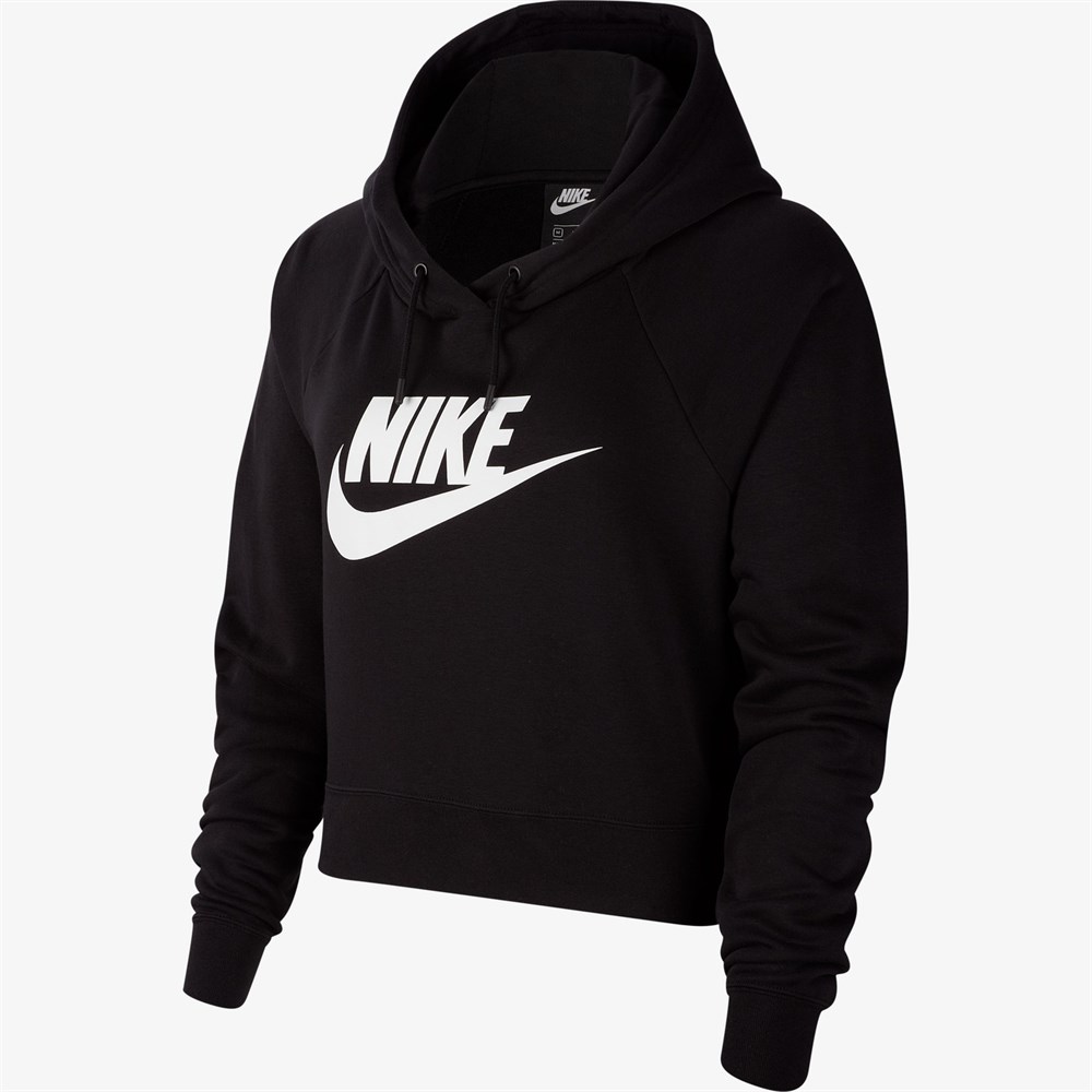 Nike W Nsw Essntl Flc Gx Crop Hdy Kadın Siyah Sweatshirt - CJ6327-010