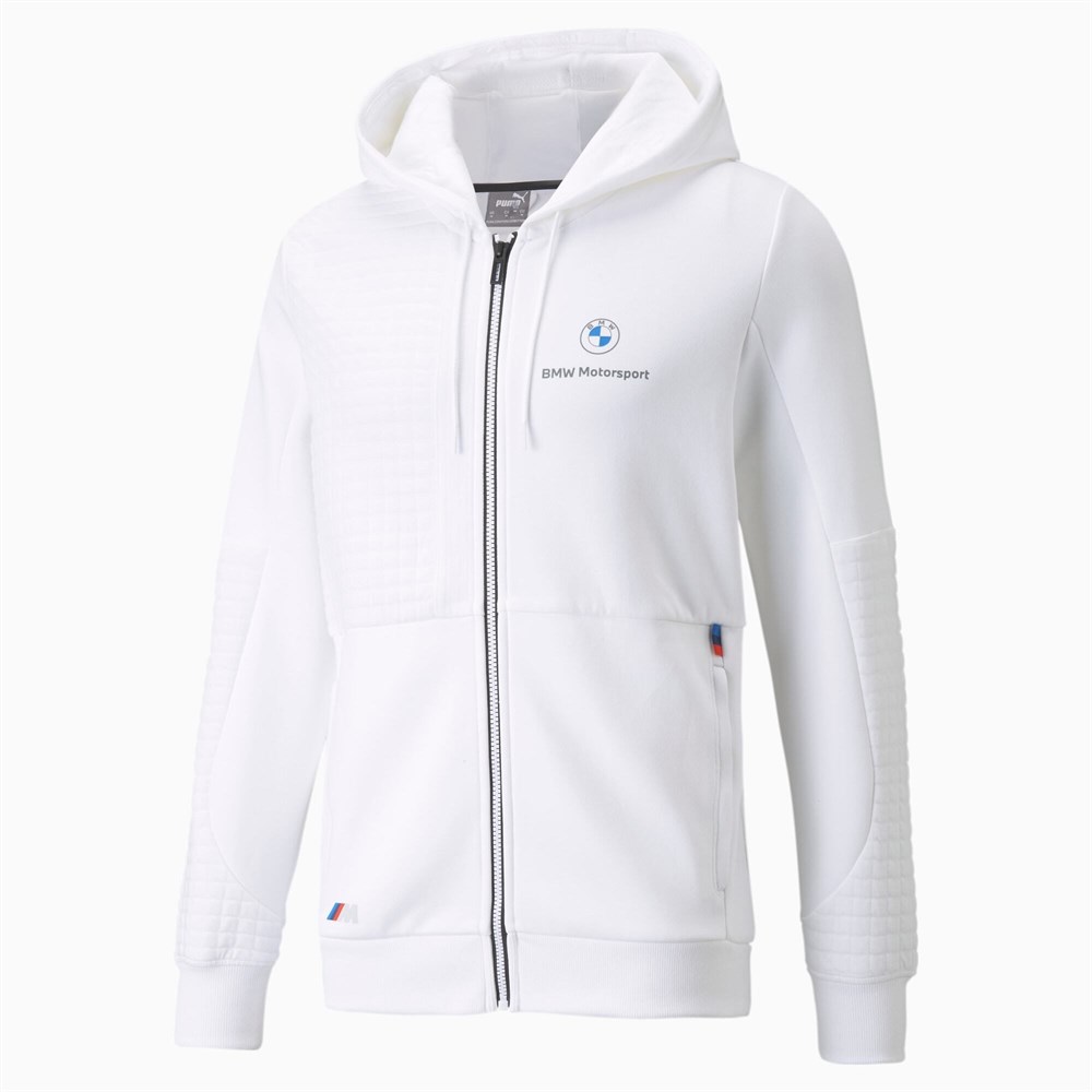 Puma BMW MMS Full-Zip Hoodie Erkek Beyaz Sweatshirt - 53118702