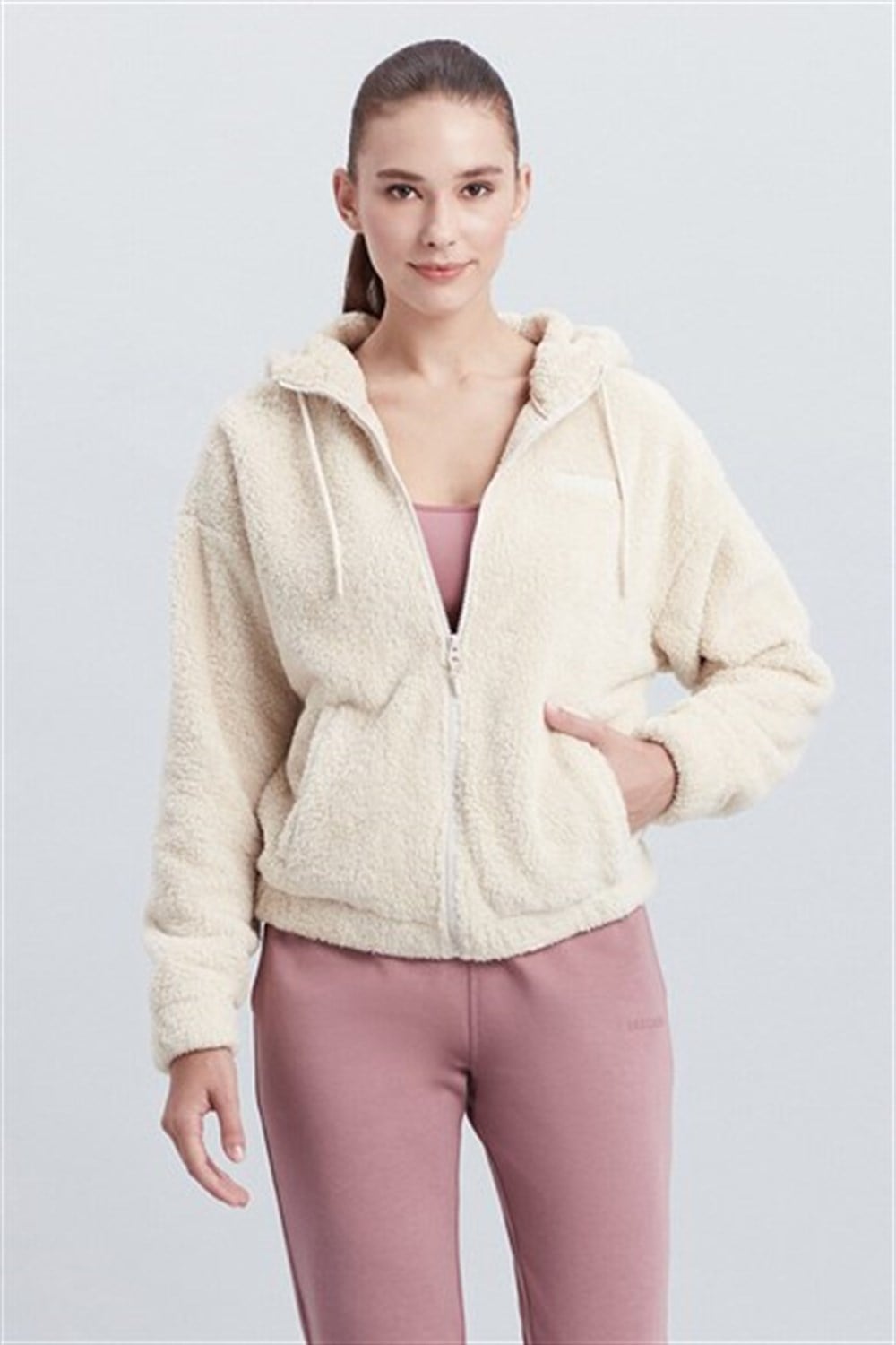 Skechers W Hooded Full Zip Sherpa Kadın Krem Ceket - S212499-580