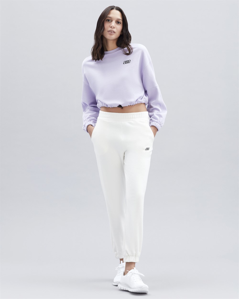 Skechers W Terry Fleece Elastic Detailed Crop Sweatshirt Kadın Lila Günlük Sweatshirt - S221109-505