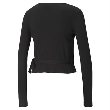 Puma Classics Ribbed Longsleeve Wrap Top Kadın Siyah T-shirt - 58998401