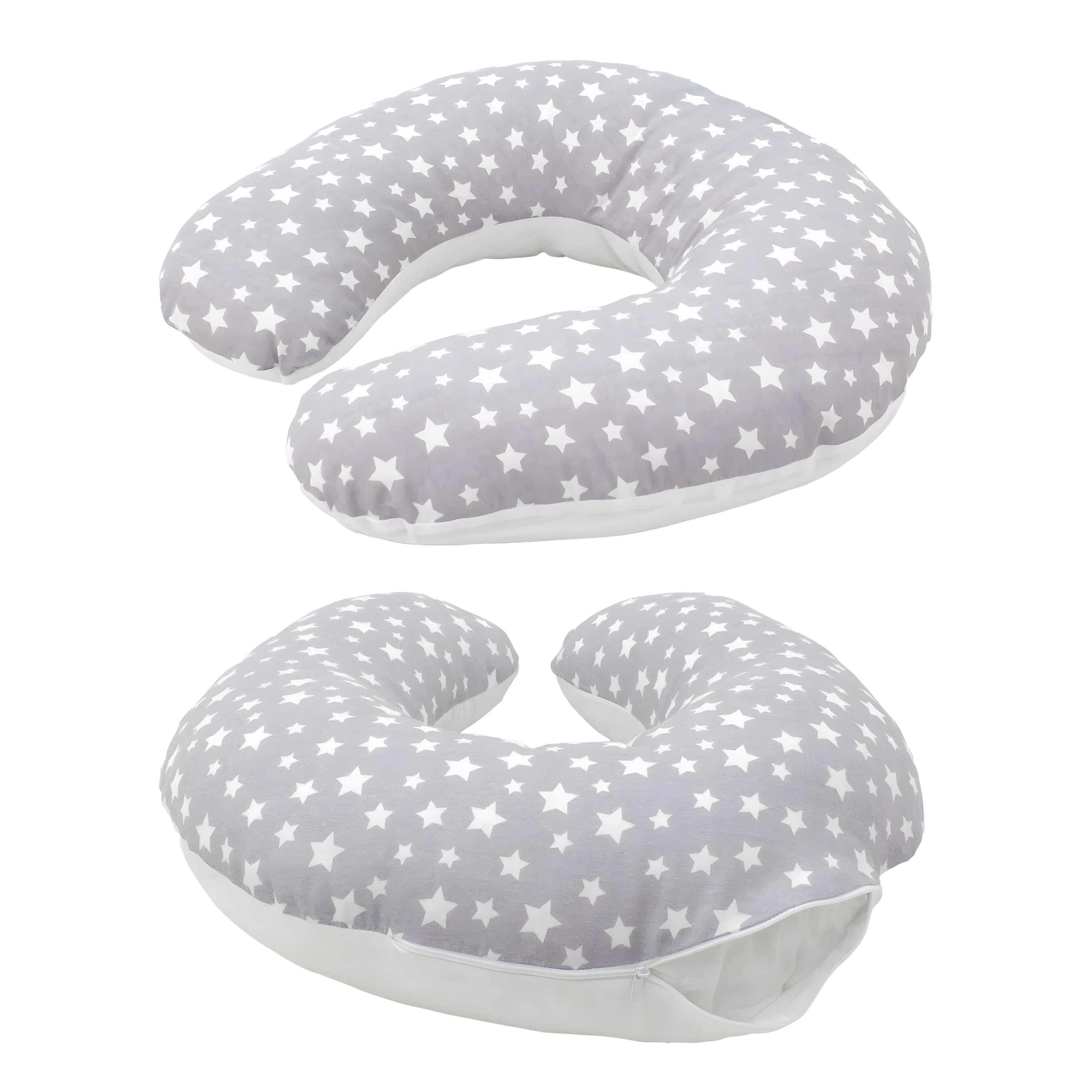 Çift Taraflı Emzirme Yastığı /bebek Destek Minderi, Hamile Yastığı, Pamuklu Kumaş, Stars Desen, Gri