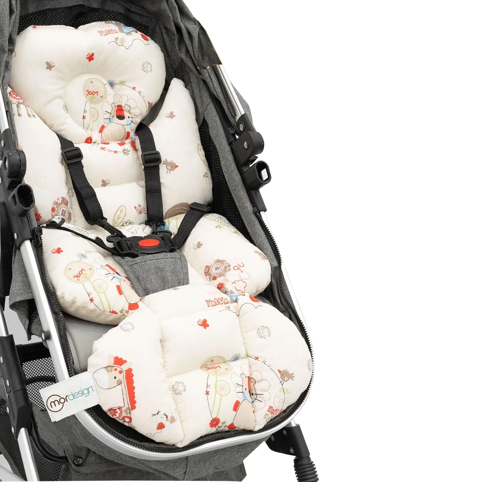 Mordesign Bebek Arabası Minderi, Bel Destekli, Çift Taraflı, Animal Serisi,