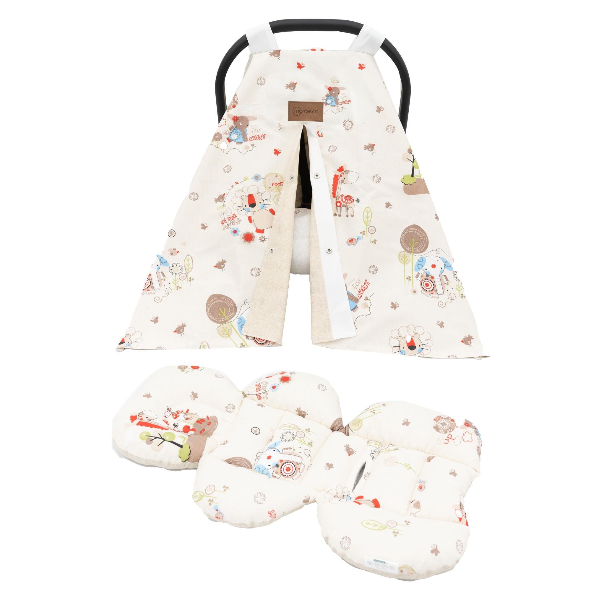 Mordesign  Ortopedik Puset Minderi, Örtü ve Çarşaf 3' lü Set, Askı Stil, Animal Serisi