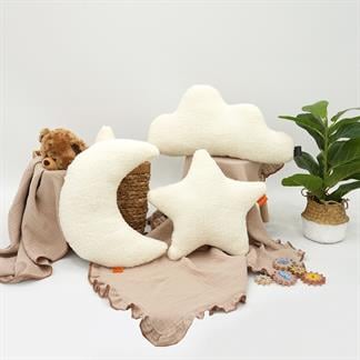 3'lü Set Bulut Yıldız Ay, Dekoratif Yastık, Süper Kabarık Teddy Kumaş Yastık, Morteddy Sky Serisi