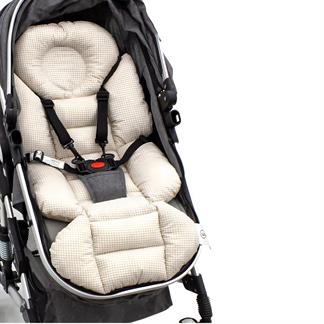 Mordesign Bebek Arabası Minderi, Bel Destekli, Çift Taraflı Kullanım, Ekose Serisi, Kahverengi