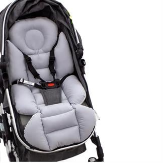 Mordesign Bebek Arabası Minderi, Bel Destekli, Çift Taraflı Kullanım, Plain Serisi, Gri