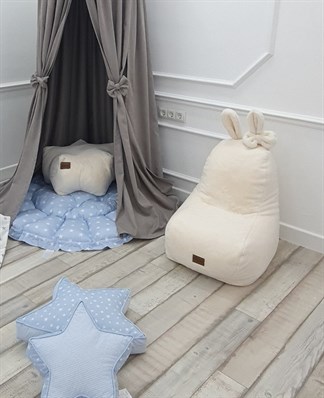 Mordesign Tavşan Çocuk Koltuğu, Yumuşak Velboa Pelüş Kumaş Bebek Sandalyesi, Çocuk Odası Pufu, Krem