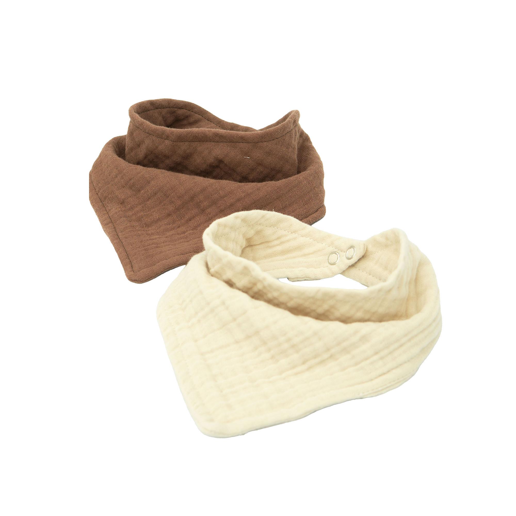  %100 Organik Pamuk Müslin Kumaş Bebek Fular, Ayarlanabilir İki Çıtçıtlı Bebek Önlük, Kahve 