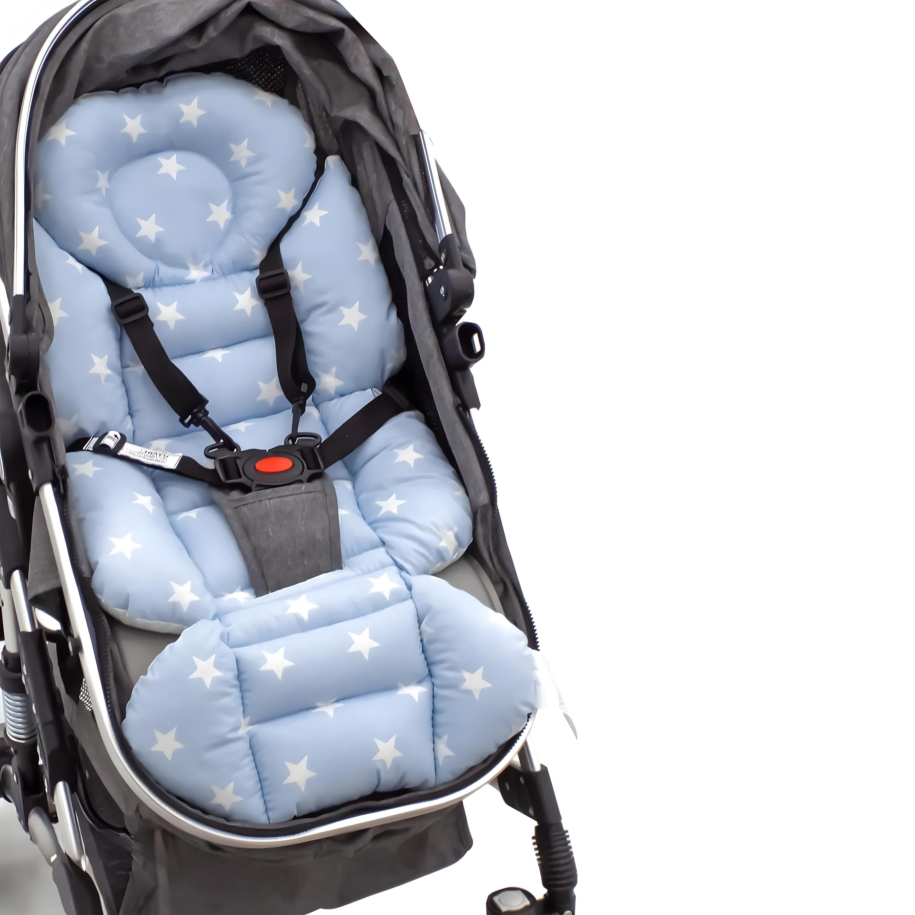 Mordesign Bebek Arabası Minderi, Bel Destekli, Çift Taraflı Kullanım ,Yıldız Serisi, Mavi