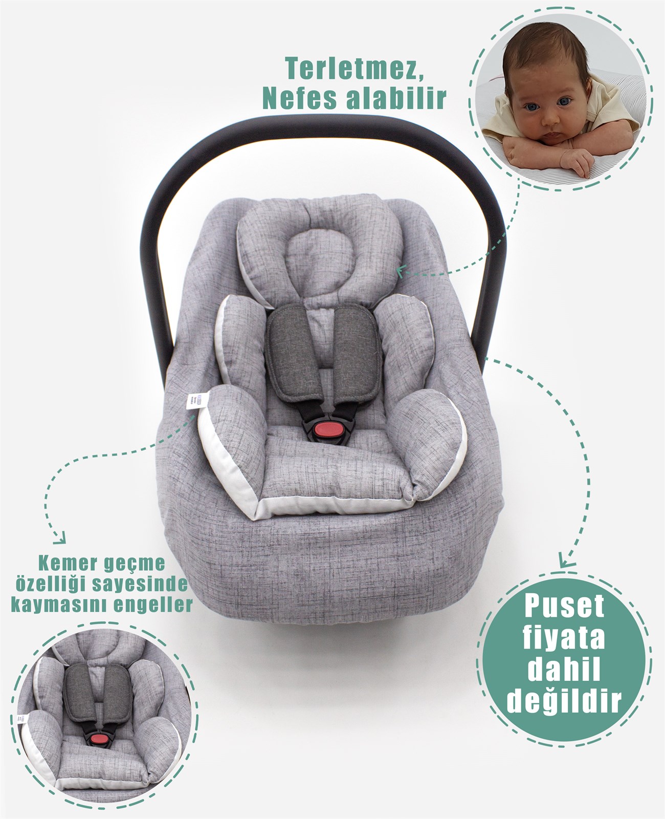 Bebek Puset Minderi, bebekler için kullanılan pamuklu ranforce kumaş, araba  ve puset minderi