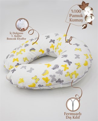 mordesign Bebek Emzirme Önlüğü ve Emzirme Yastık 2' Li Set, Kelebek Sarı