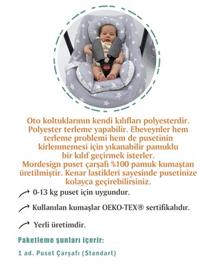 Mordesign Bebek Puset Çarşafı, %100 Pamuk Kumaş, Ekose Serisi, Mavi