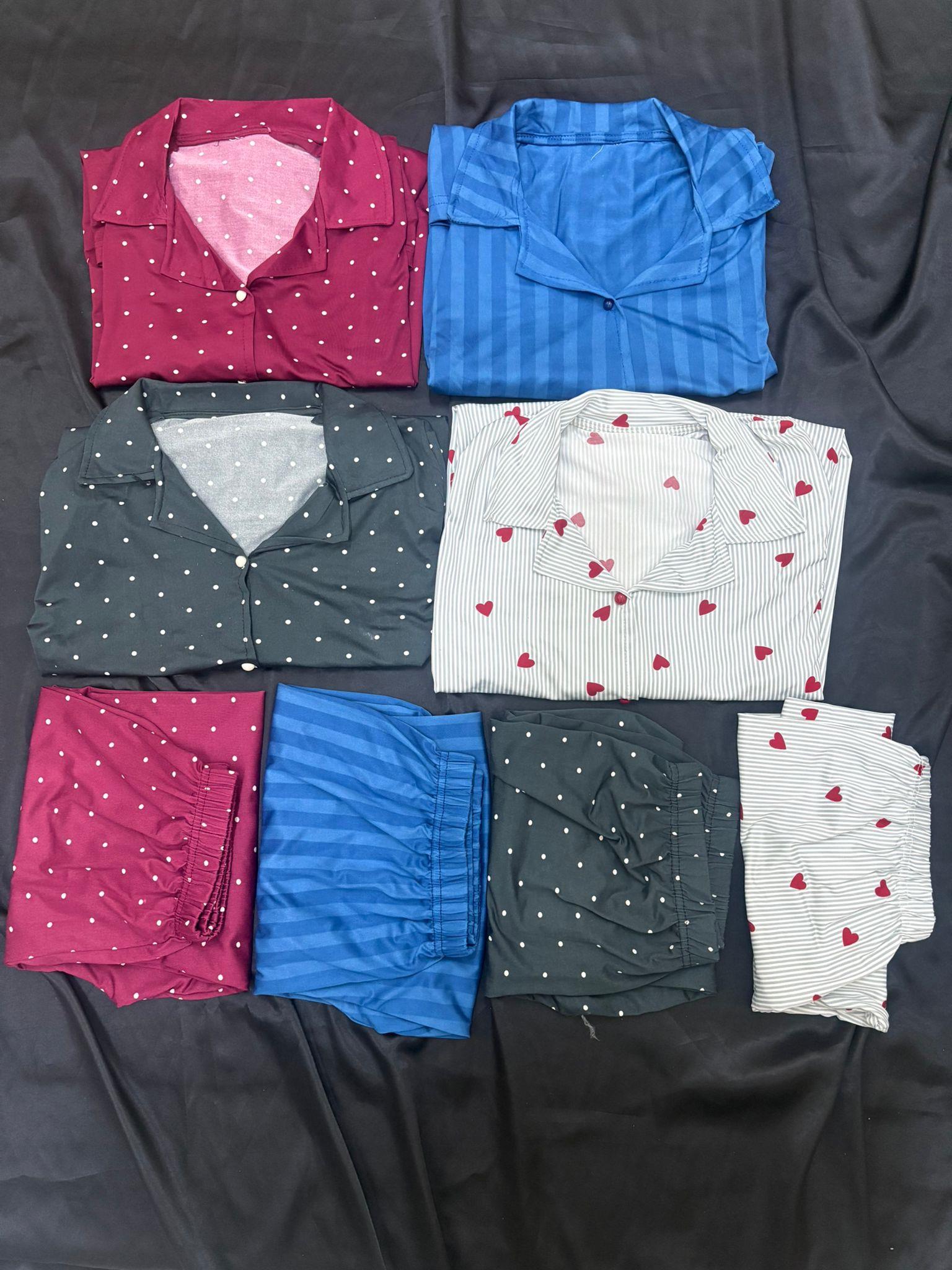 4 Adet Düğmeli Uzun Kol Pijama Takım Set 