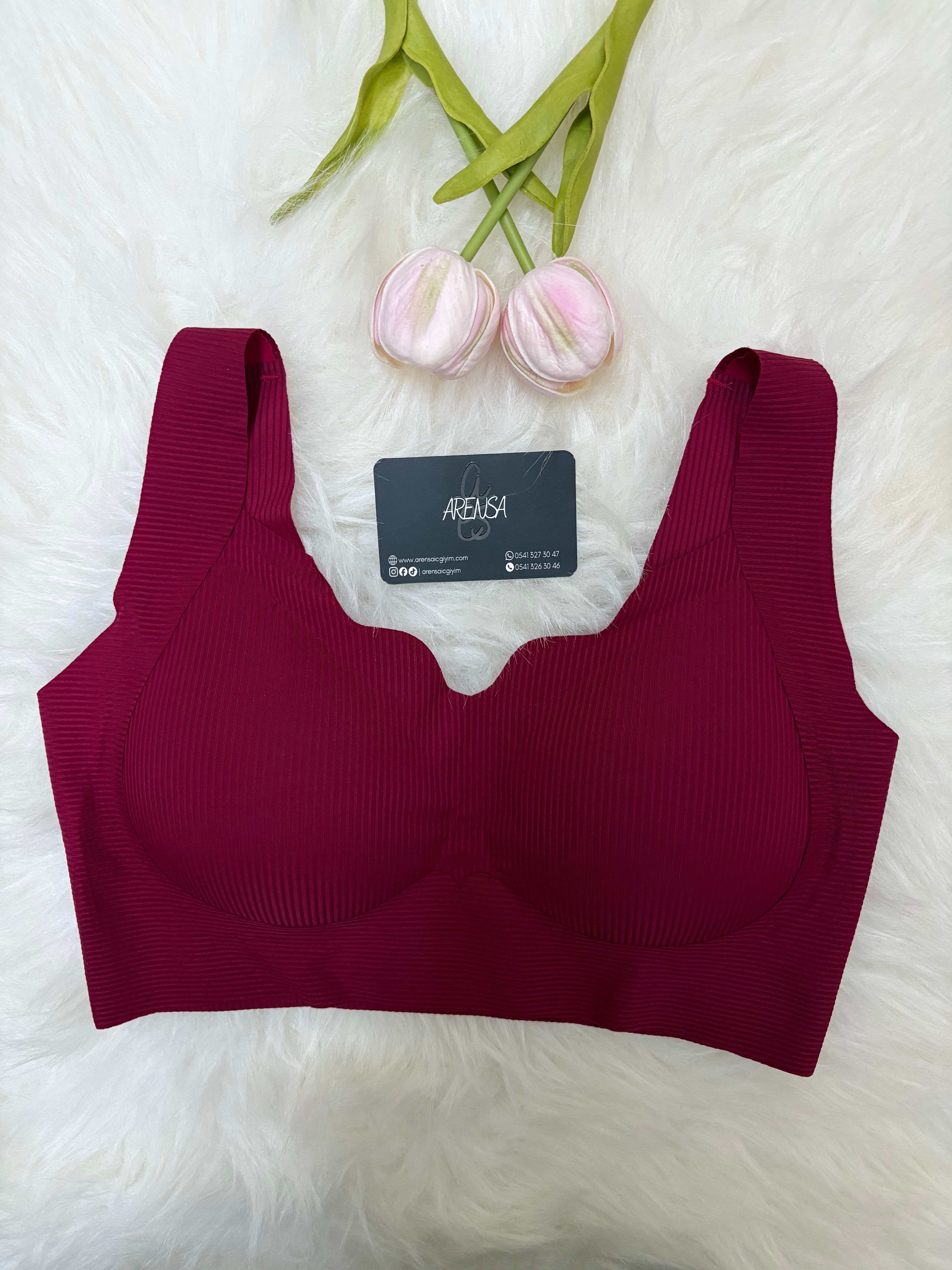Bordo Çizgili Dolgusuz Kopçasız Kalın Askılı Lazer Kesim Bralet