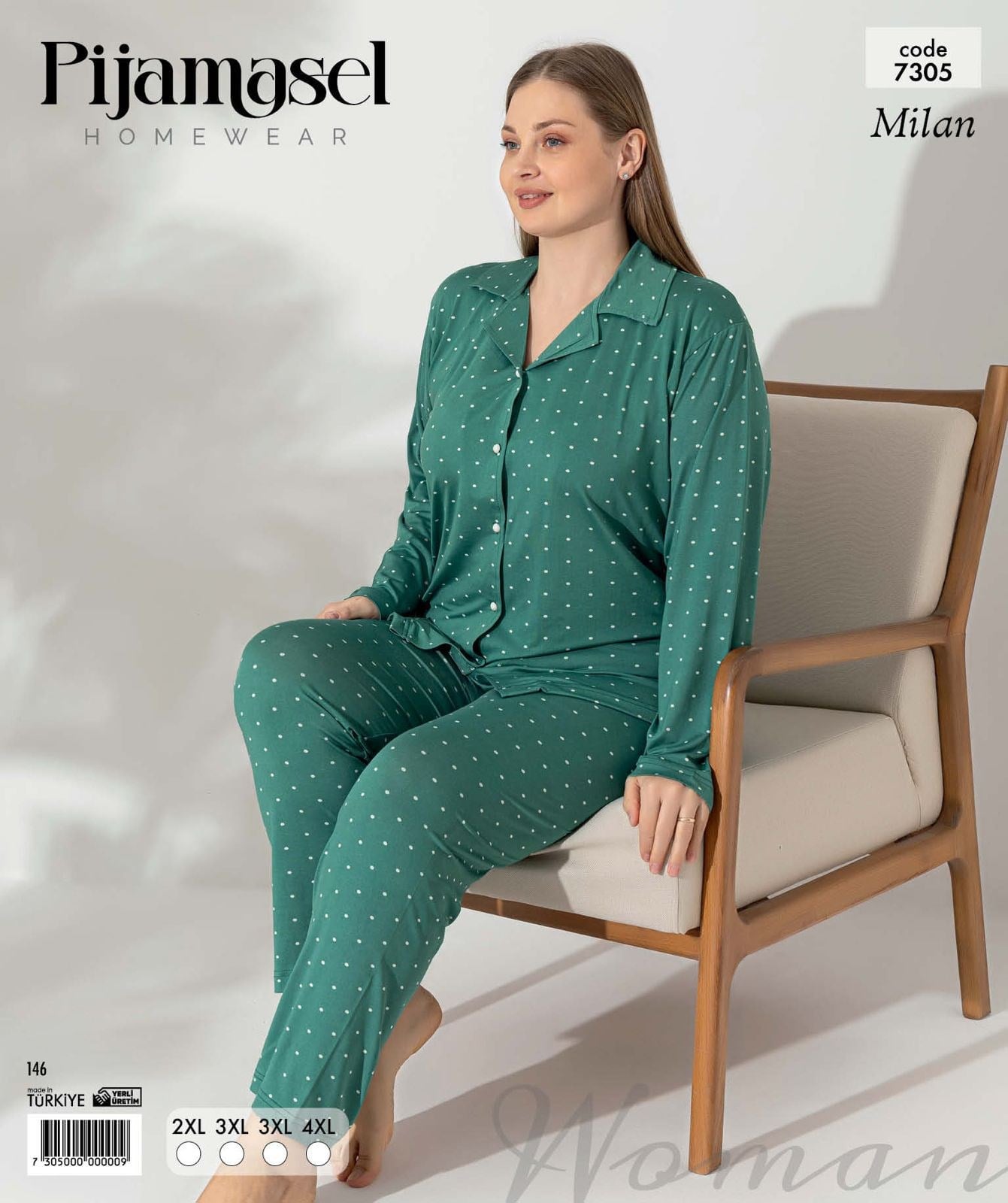 Desenli Düğmeli Uzun Kol Pijama Takım 7305