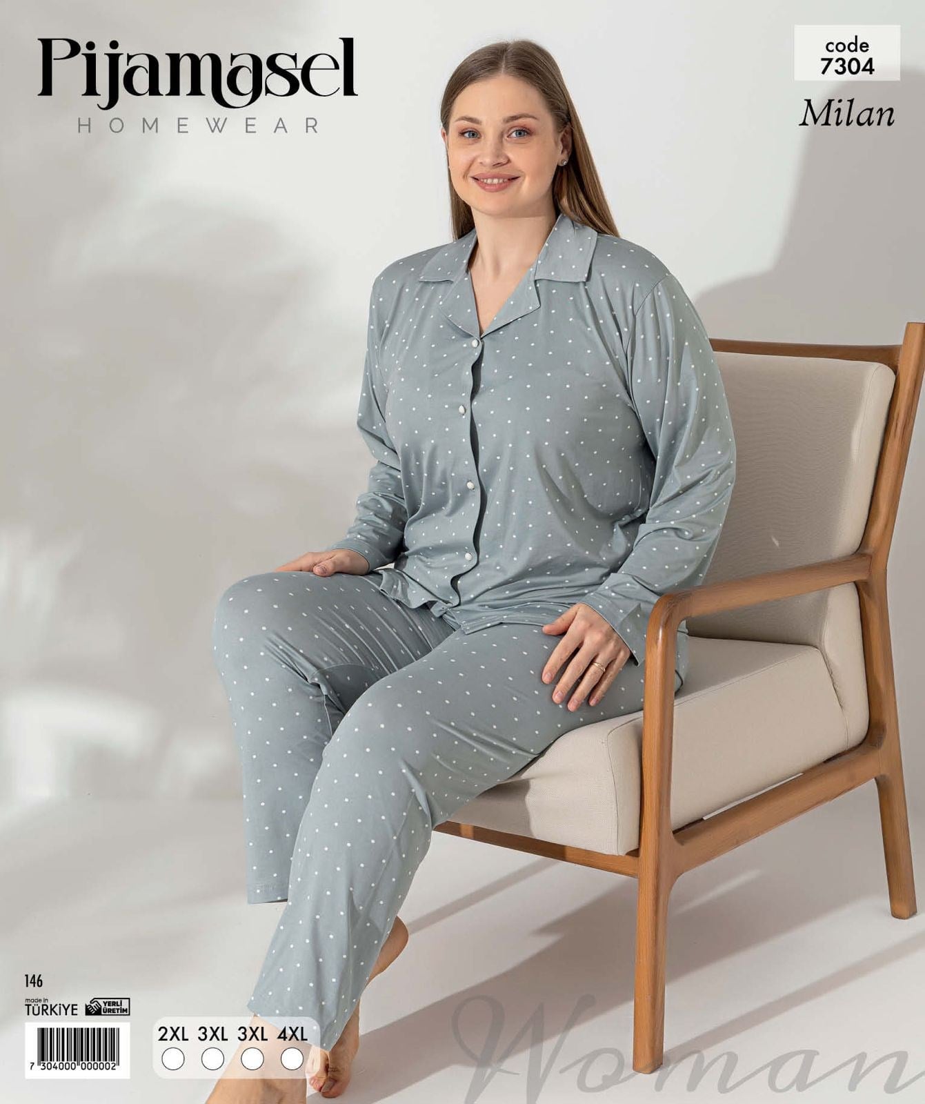 Desenli Düğmeli Uzun Kol Pijama Takım 7304