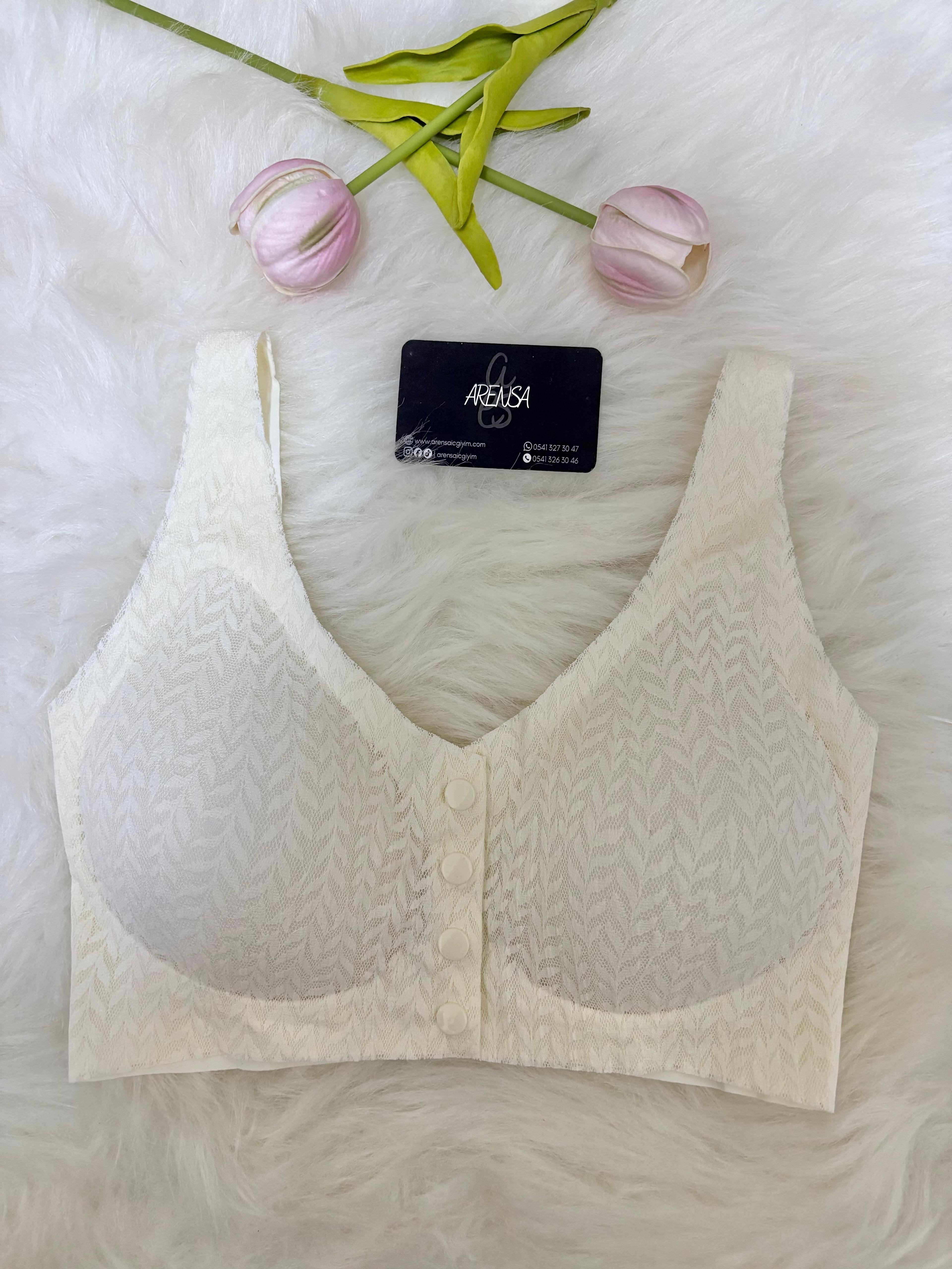 Ekru Dolgusuz Düğmeli Lazer Kesim Bralet