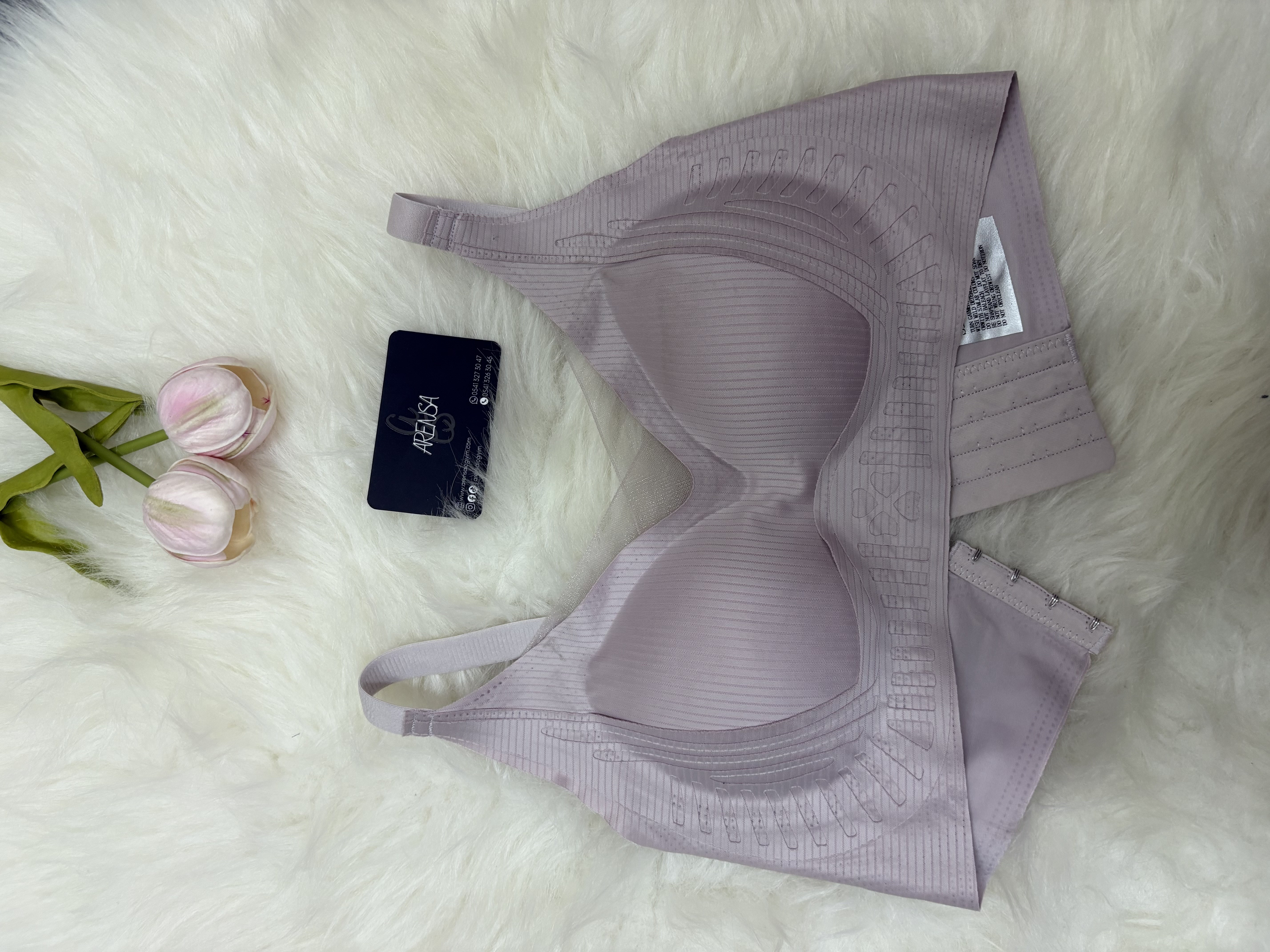 Lila Çizgili Dolgusuz Kopçalı İnce Askılı Lazer Kesim Bralet