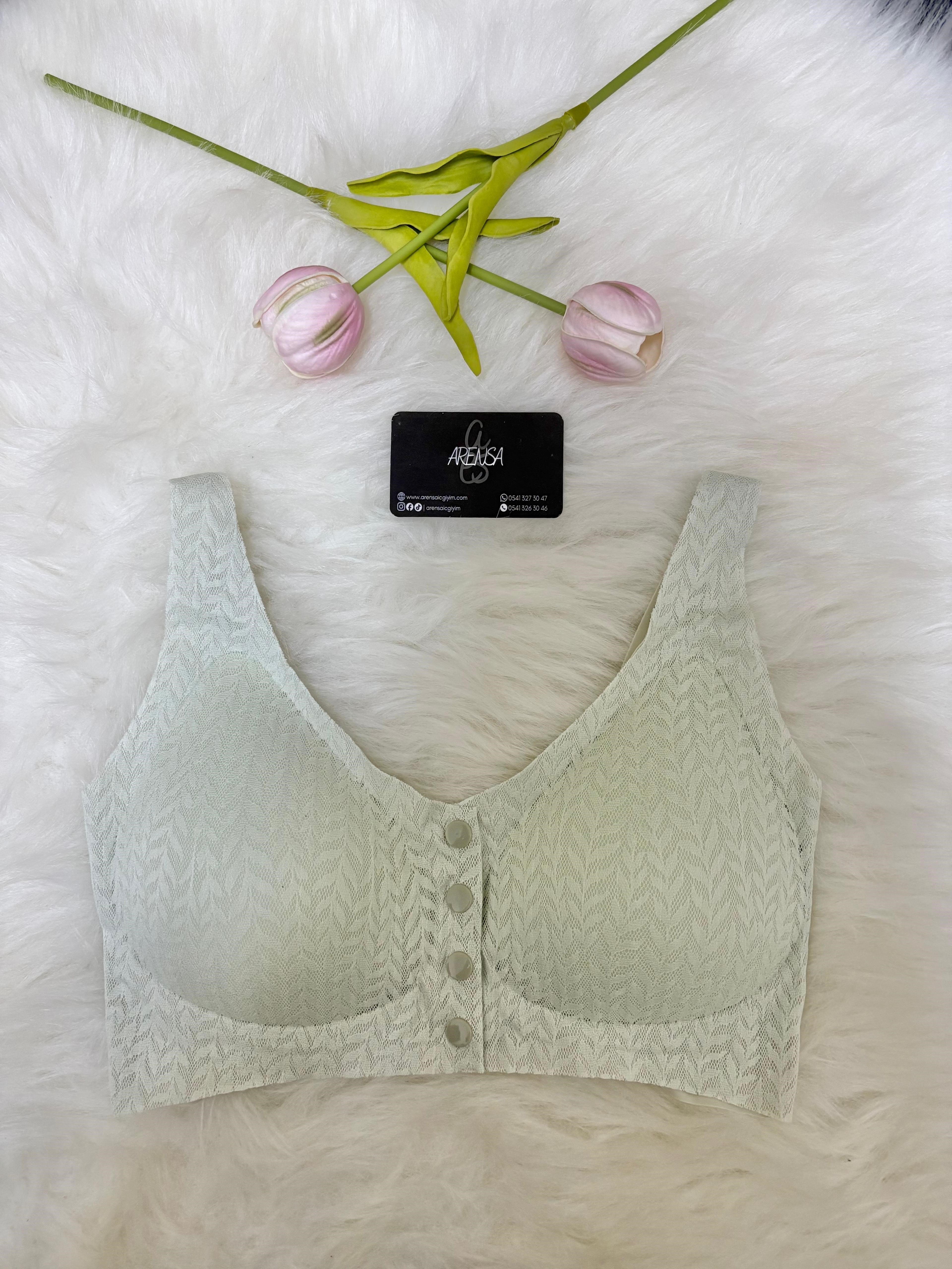 Yeşil Dolgusuz Düğmeli Lazer Kesim Bralet