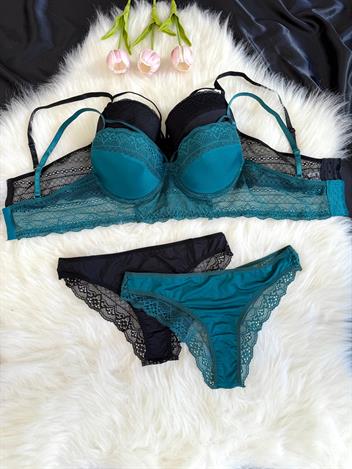 2 Adet Dolgulu Balenli Alttan Dantelli İpli Sütyen Takım Set