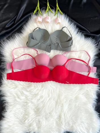 3 Adet Büzgülü El Destekli Tekli Lazer Kesim Sütyen Set