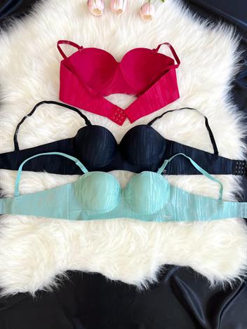 3 Adet Desenli El Destekli Tekli Lazer Kesim Sütyen Set