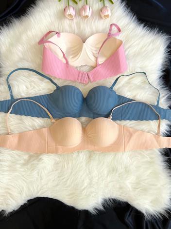 3 Adet Dikey Çizgili El Destekli Tekli Lazer Kesim Sütyen Set