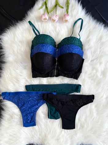 3 Adet Dolgulu Balenli Zincirli Sütyen Takım Set