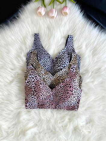 3 Adet Leopar Desenli Lazer Kesim Bralet Set
