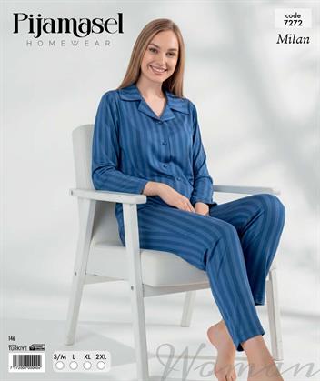 Desenli Düğmeli Uzun Kol Pijama Takım 7272
