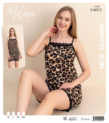 Desenli İp Askılı Şortlu Pijama Takım Ş-6012